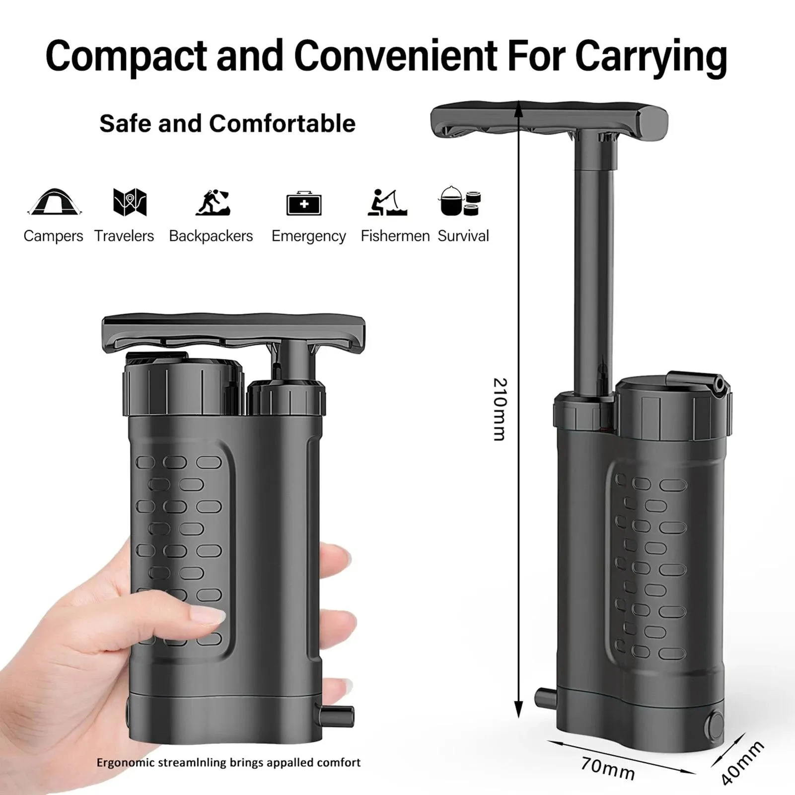 3000L Water Purifier Pump Water Filtration System with Bladder 0.01 Micron Filter for Outdoor Camping Hiking Emergency Survival