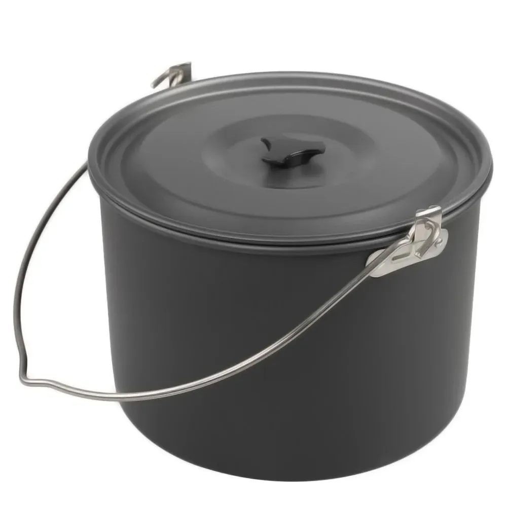 8L Cooking Pot Large Capacity Camping Hanging Pot with Lid Outdoor Cookware for 8-10 Person Camping Hiking Fishing Climbing