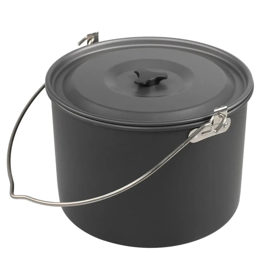 8L Cooking Pot Large Capacity Camping Hanging Pot with Lid Outdoor Cookware for 8-10 Person Camping Hiking Fishing Climbing