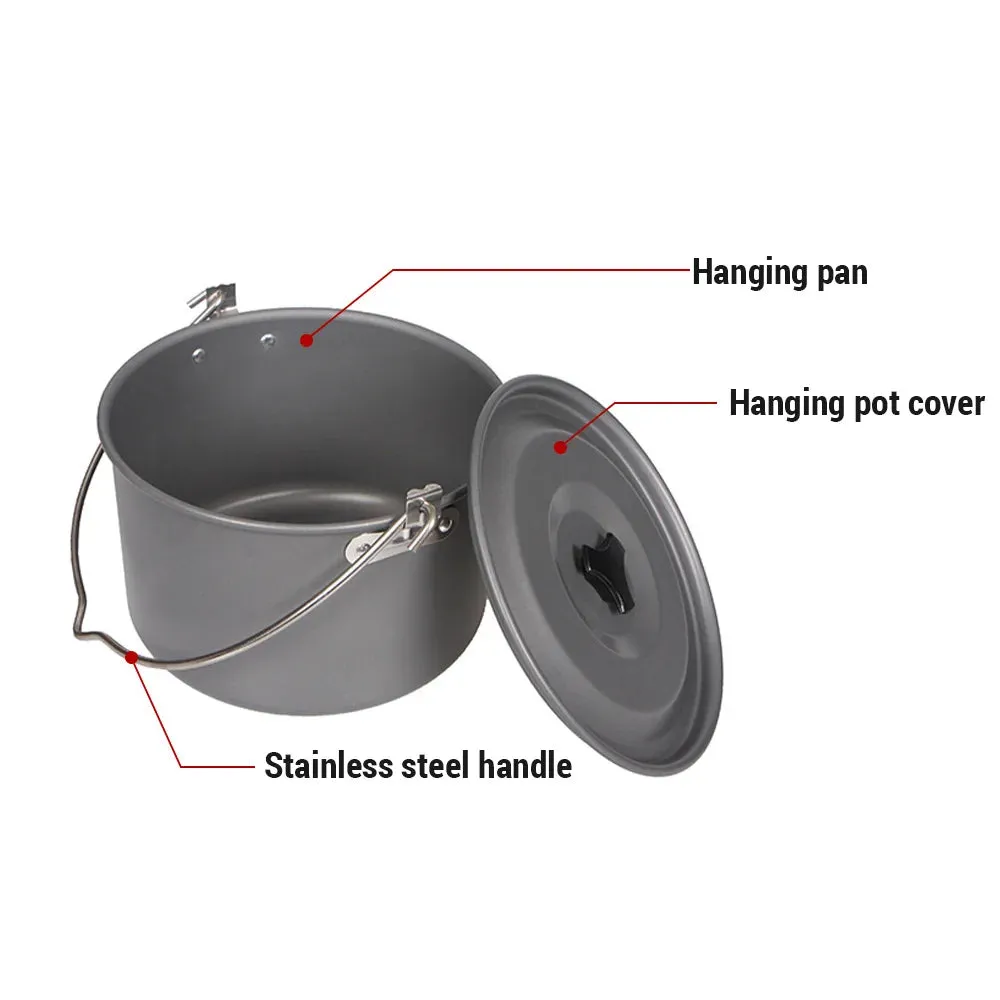 8L Cooking Pot Large Capacity Camping Hanging Pot with Lid Outdoor Cookware for 8-10 Person Camping Hiking Fishing Climbing