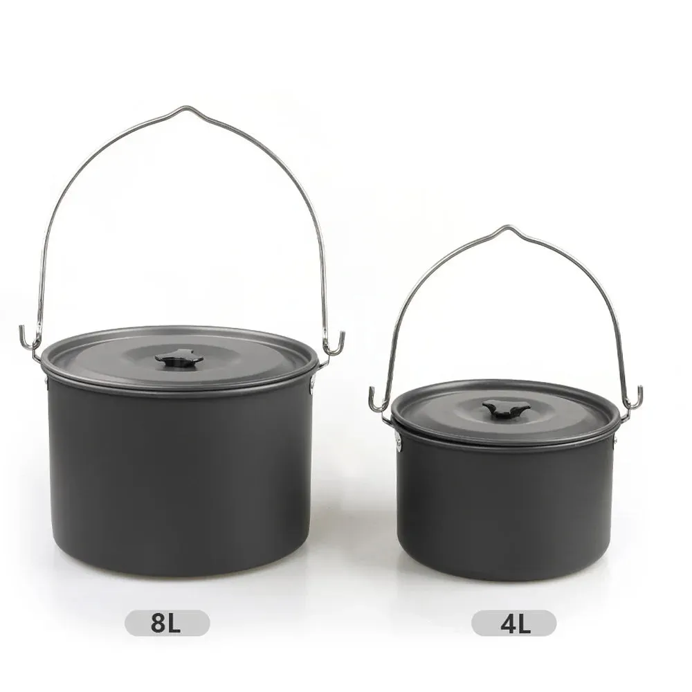 8L Cooking Pot Large Capacity Camping Hanging Pot with Lid Outdoor Cookware for 8-10 Person Camping Hiking Fishing Climbing