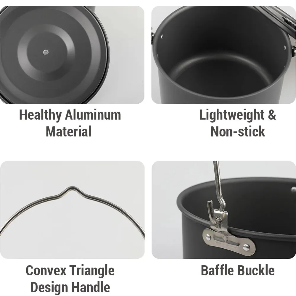 8L Cooking Pot Large Capacity Camping Hanging Pot with Lid Outdoor Cookware for 8-10 Person Camping Hiking Fishing Climbing