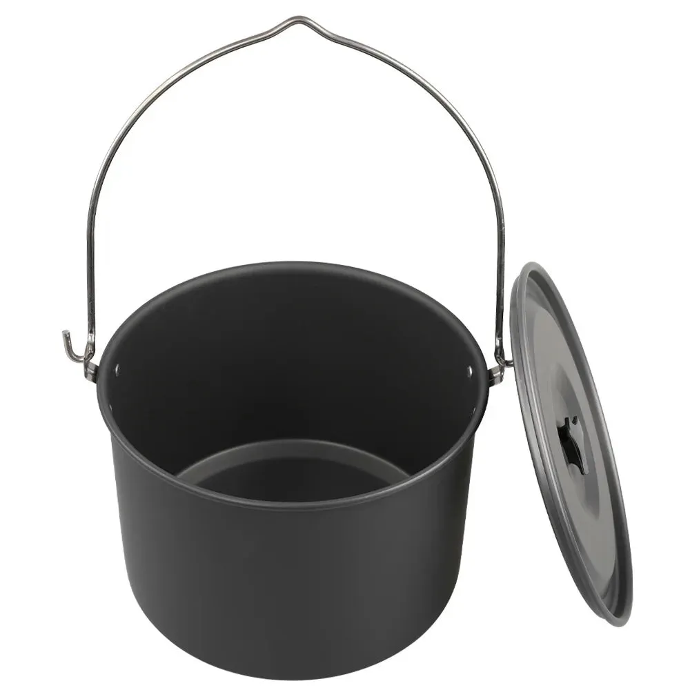 8L Cooking Pot Large Capacity Camping Hanging Pot with Lid Outdoor Cookware for 8-10 Person Camping Hiking Fishing Climbing