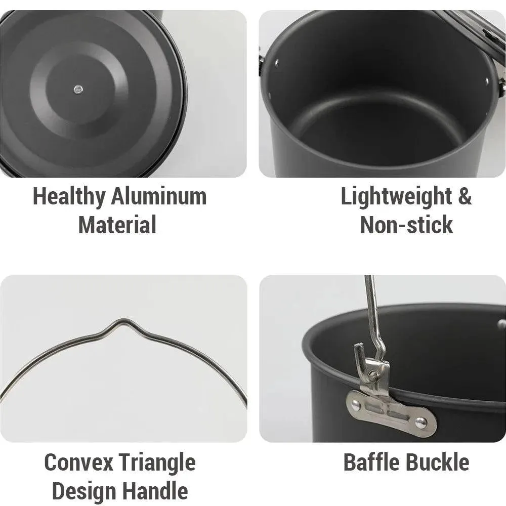 8L Cooking Pot Large Capacity Camping Hanging Pot with Lid Outdoor Cookware for 8-10 Person Camping Hiking Fishing Climbing