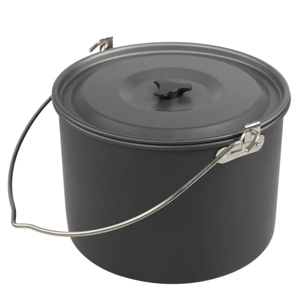 8L Cooking Pot Large Capacity Camping Hanging Pot with Lid Outdoor Cookware for 8-10 Person Camping Hiking Fishing Climbing