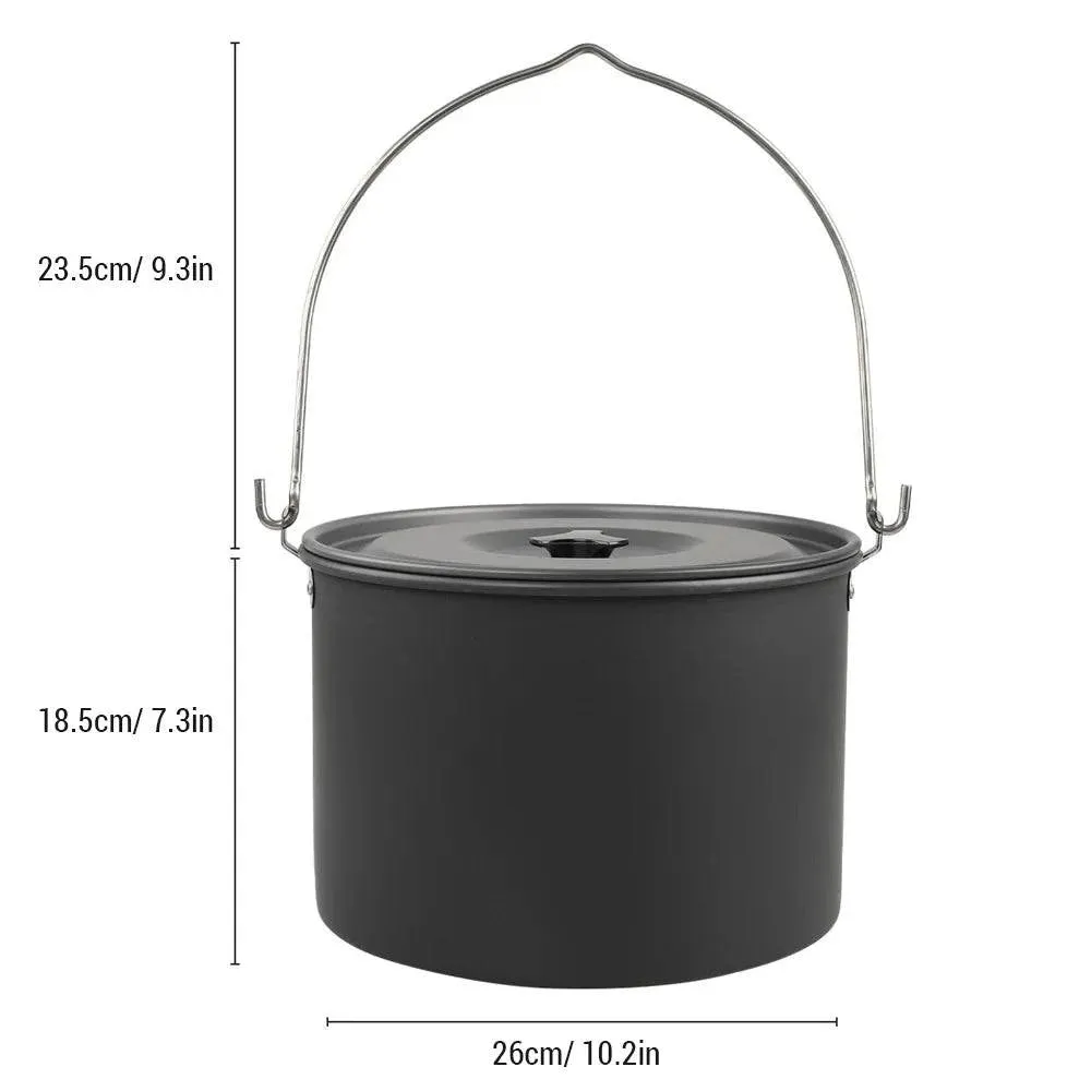 8L Cooking Pot Large Capacity Camping Hanging Pot with Lid Outdoor Cookware for 8-10 Person Camping Hiking Fishing Climbing