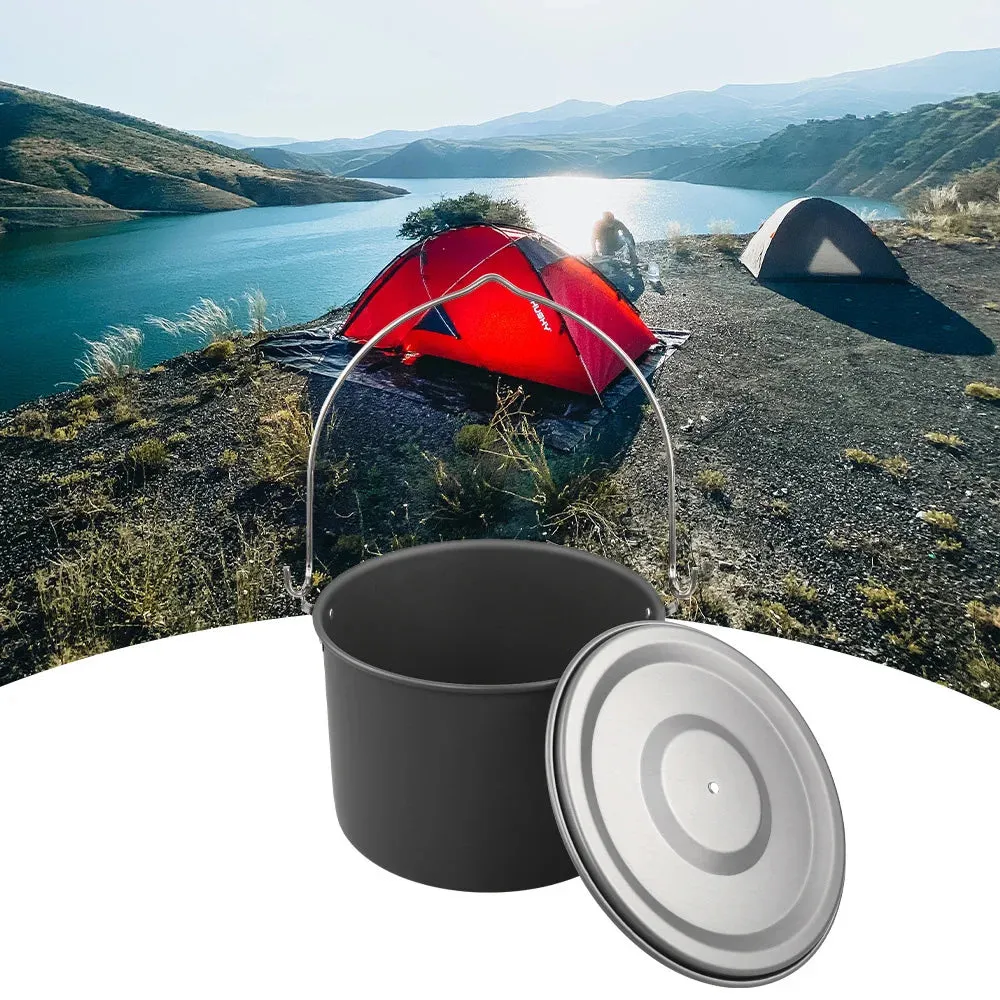 8L Cooking Pot Large Capacity Camping Hanging Pot with Lid Outdoor Cookware for 8-10 Person Camping Hiking Fishing Climbing