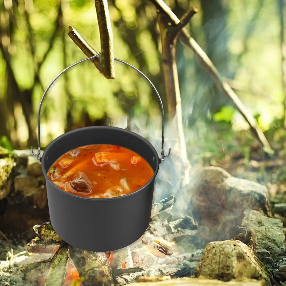 8L Cooking Pot Large Capacity Camping Hanging Pot with Lid Outdoor Cookware for 8-10 Person Camping Hiking Fishing Climbing