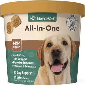 All-in-One Dog Supplement - for Joint Support, Digestion, Skin, Coat Care – Dog Vitamins, Minerals, Omega-3, 6, 9 – Wheat-Free Supplements for Dogs