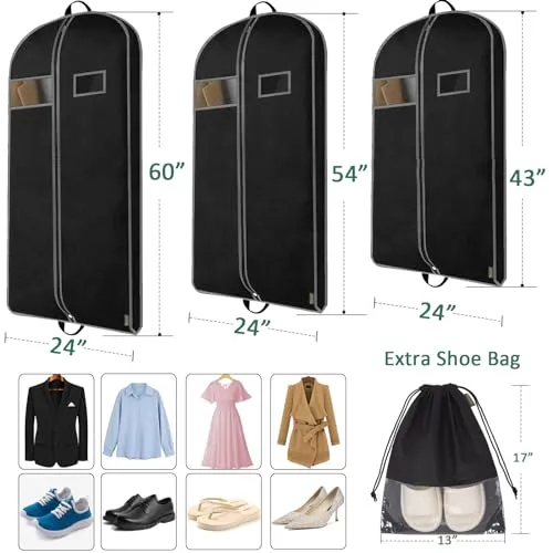 BALEINE Heavy Duty Garment Bag with Shoe Storage Travel Bag for Dresses, Suit, Coats Travel Essential (43")