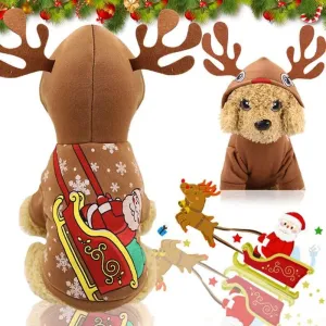 Holiday Pet Clothing - Reindeer Hoodie with Santa Sleigh for Dogs