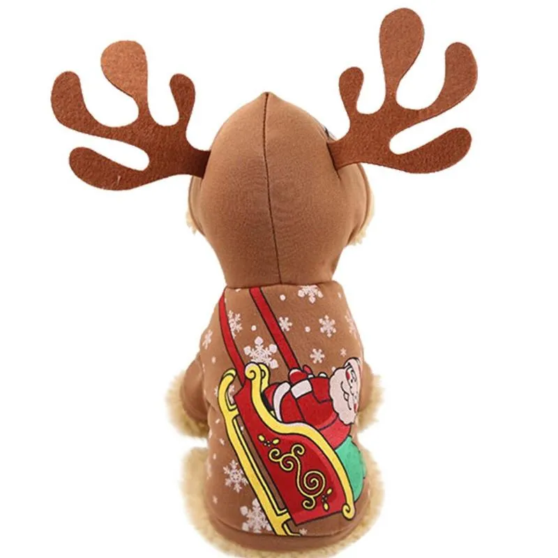 Holiday Pet Clothing - Reindeer Hoodie with Santa Sleigh for Dogs