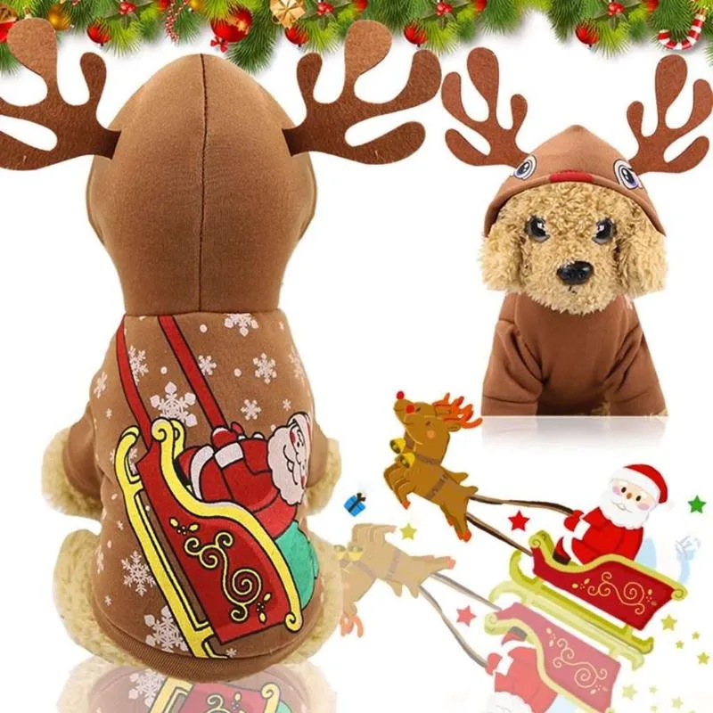 Holiday Pet Clothing - Reindeer Hoodie with Santa Sleigh for Dogs