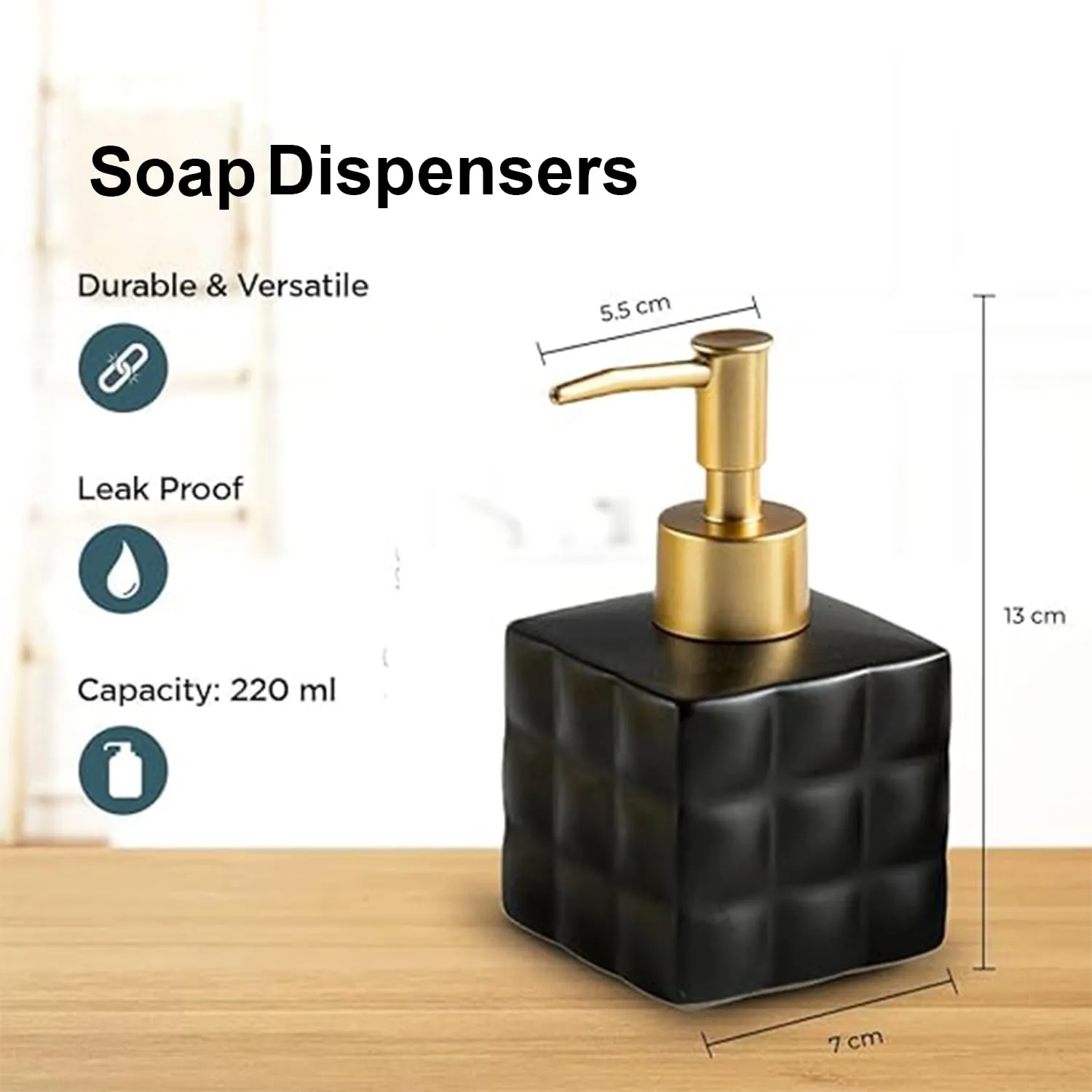 Homestic Liquid Soap Dispenser | Handwash Soap Dispenser | Soap Dispenser for Wash Basin | Shampoo Dispenser Bottle | Bathroom Dispenser Bottle | 220 ml | Black