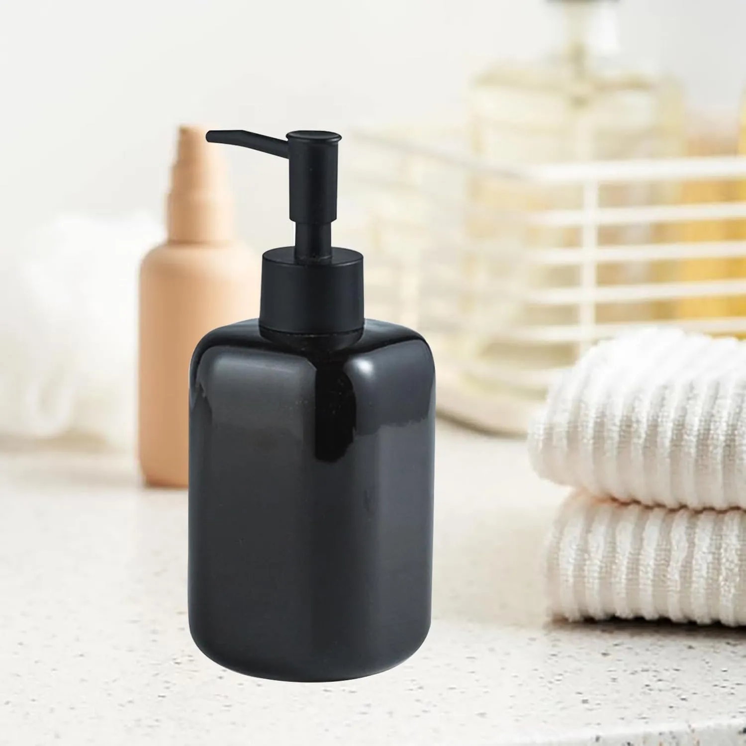 Homestic Liquid Soap Dispenser | Handwash Soap Dispenser | Soap Dispenser for Wash Basin | Shampoo Dispenser Bottle | Bathroom Dispenser Bottle | 300 ML | Black