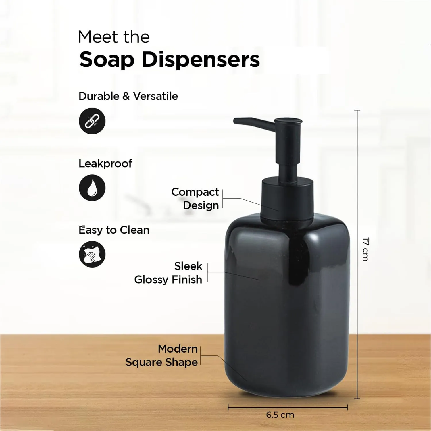 Homestic Liquid Soap Dispenser | Handwash Soap Dispenser | Soap Dispenser for Wash Basin | Shampoo Dispenser Bottle | Bathroom Dispenser Bottle | 300 ML | Black