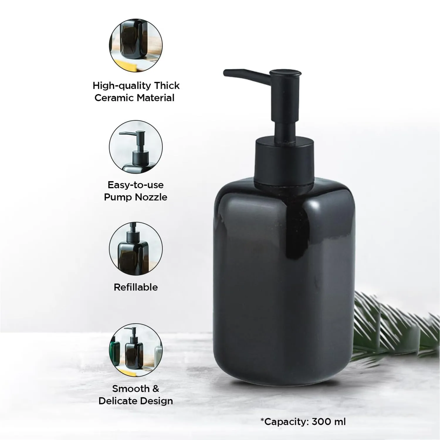 Homestic Liquid Soap Dispenser | Handwash Soap Dispenser | Soap Dispenser for Wash Basin | Shampoo Dispenser Bottle | Bathroom Dispenser Bottle | 300 ML | Black
