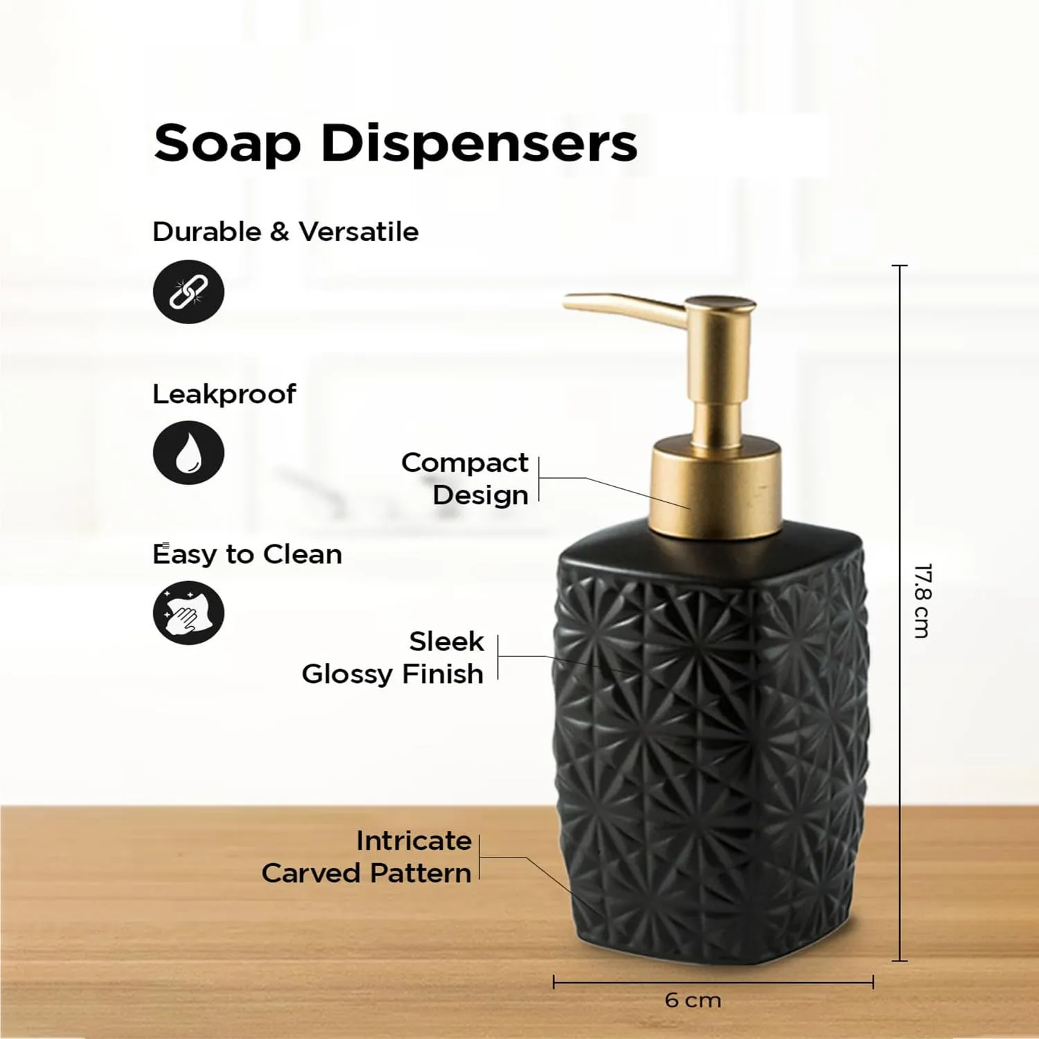 Homestic Liquid Soap Dispenser | Handwash Soap Dispenser | Soap Dispenser for Wash Basin | Shampoo Dispenser Bottle | Bathroom Dispenser Bottle | 310 ML | Black