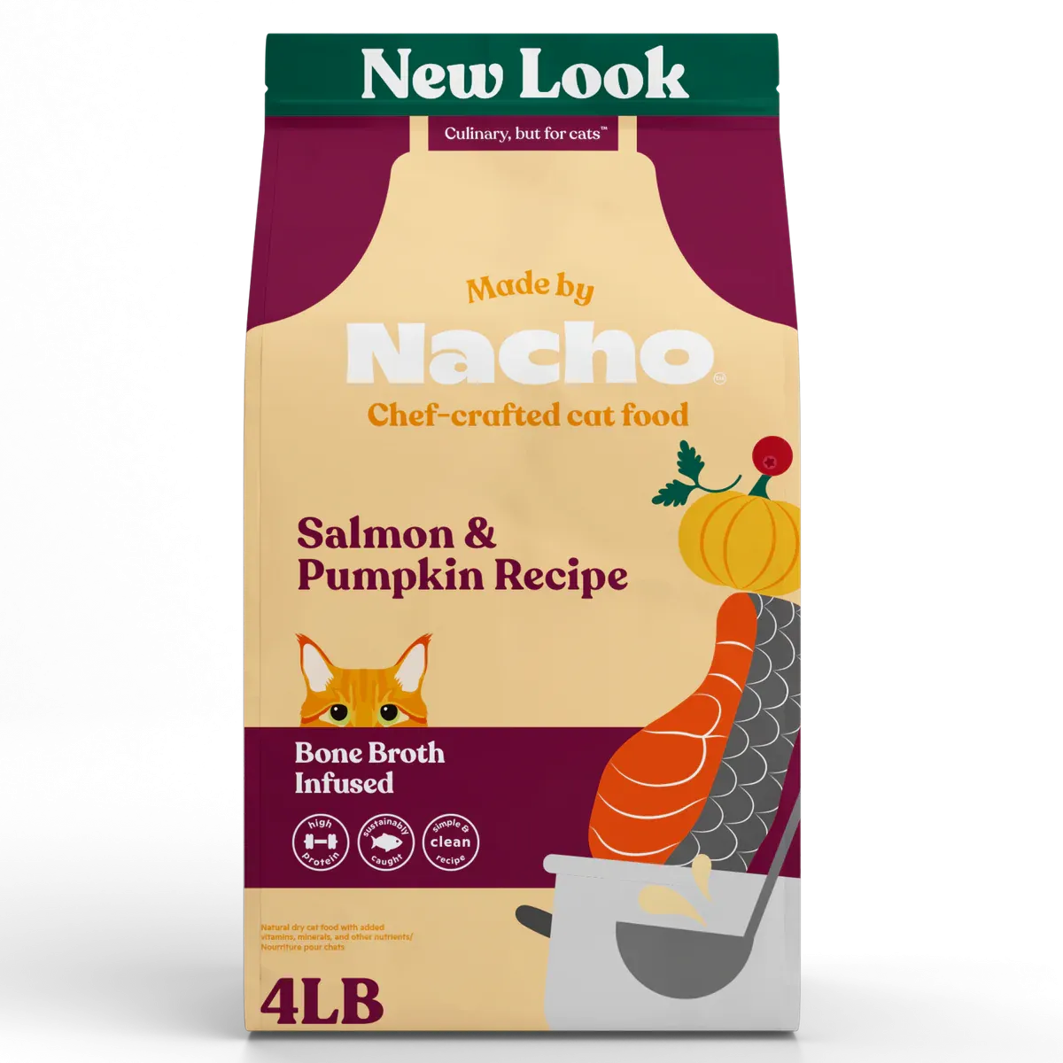 Made By Nacho Bone Broth Infused Kibble Sustainably Caught Salmon & Pumpkin Recipe Cat Food - 4 lb.