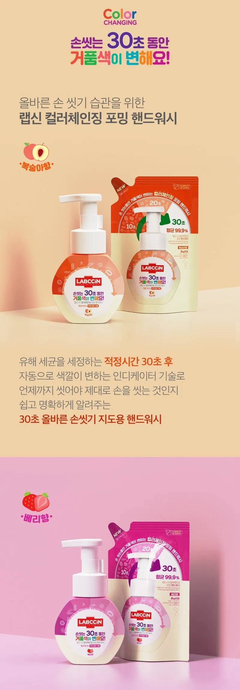 Made in Korea LABCCIN color changing forming hand wash peach scent 250mlX3EA