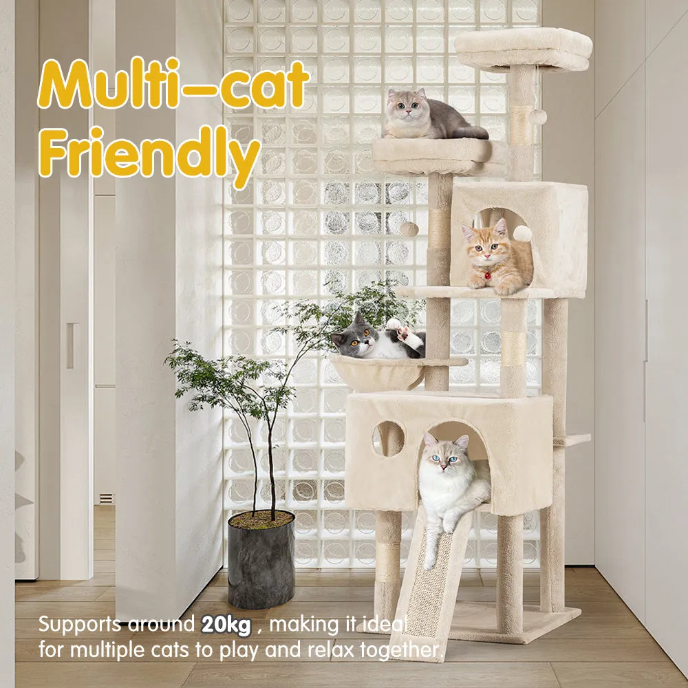 Petzly Cat Tree Tower Scratching Post Scratcher Condo House Bed 164cm Beige