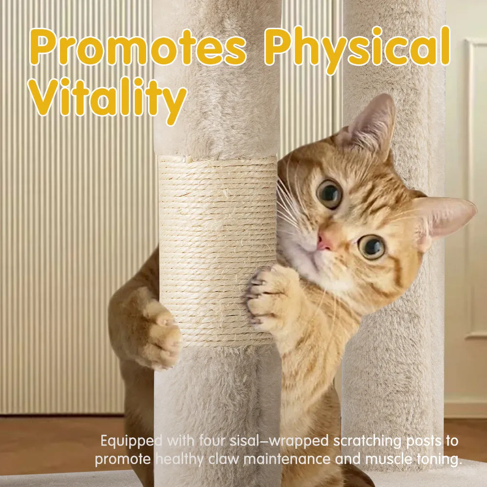 Petzly Cat Tree Tower Scratching Post Scratcher Condo House Bed 164cm Beige