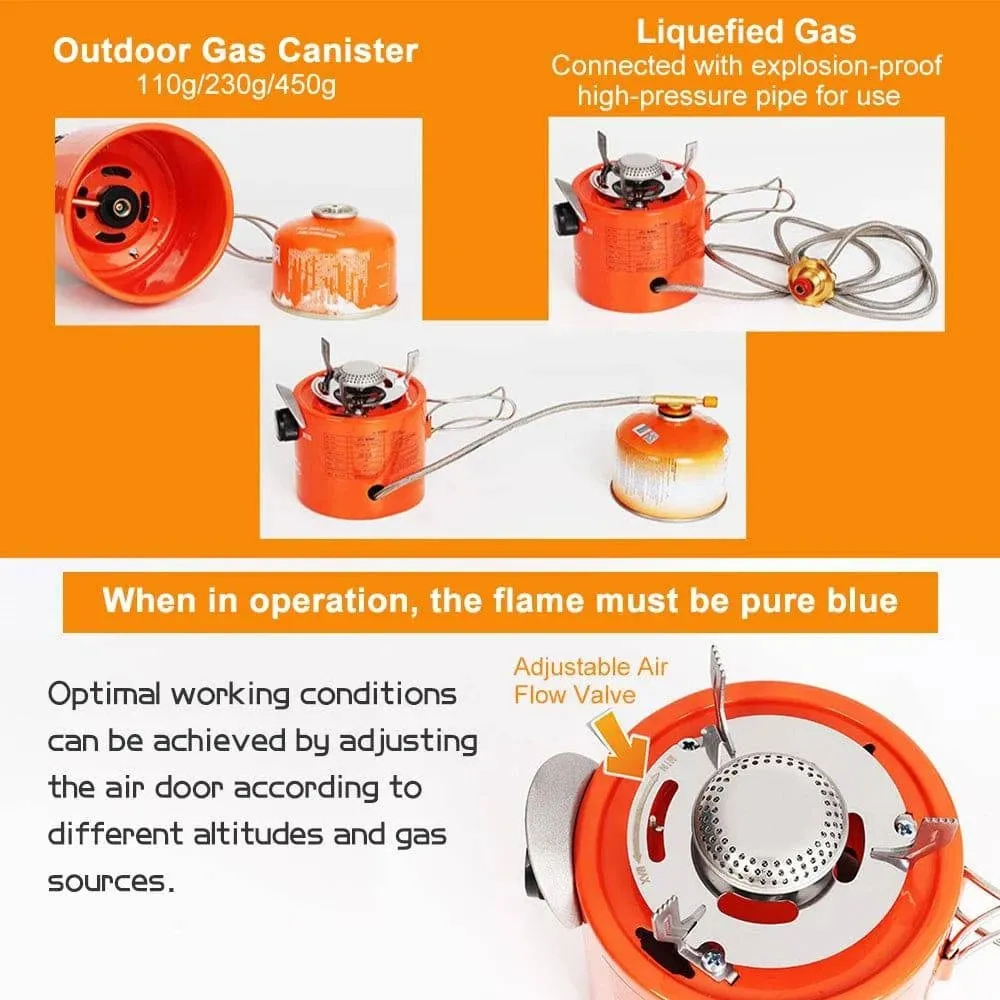 Portable 2000W Gas Heater Outdoor Camping Stove Heating Cooker Winter Heater Tent Stove for Ice Fishing Camping Hiking