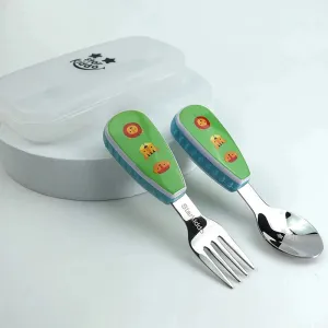 Roaring Cats | Premium, Safe and Stylish Stainless-Steel Spoon and Fork Set with Travel Case for Toddlers and Kids
