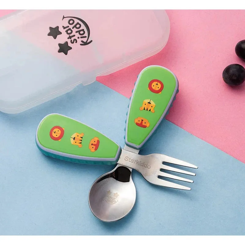 Roaring Cats | Premium, Safe and Stylish Stainless-Steel Spoon and Fork Set with Travel Case for Toddlers and Kids