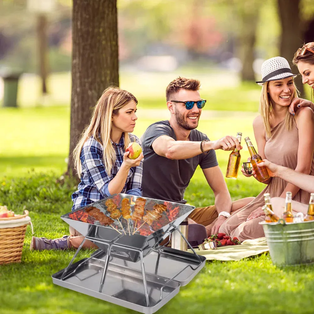 Stainless Steel Grate Barbecue Grill Folding Charcoal Grill for Outdoor Camping Backpacking Hiking Picnic