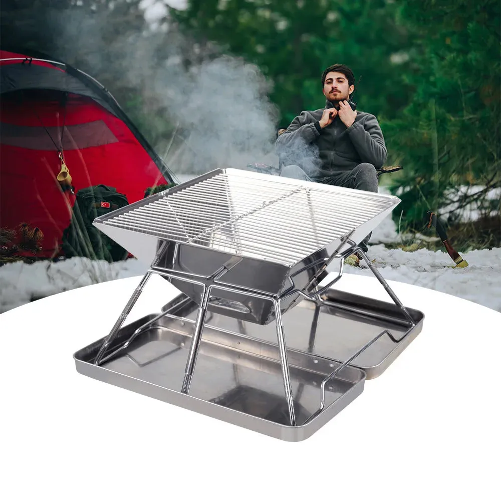 Stainless Steel Grate Barbecue Grill Folding Charcoal Grill for Outdoor Camping Backpacking Hiking Picnic