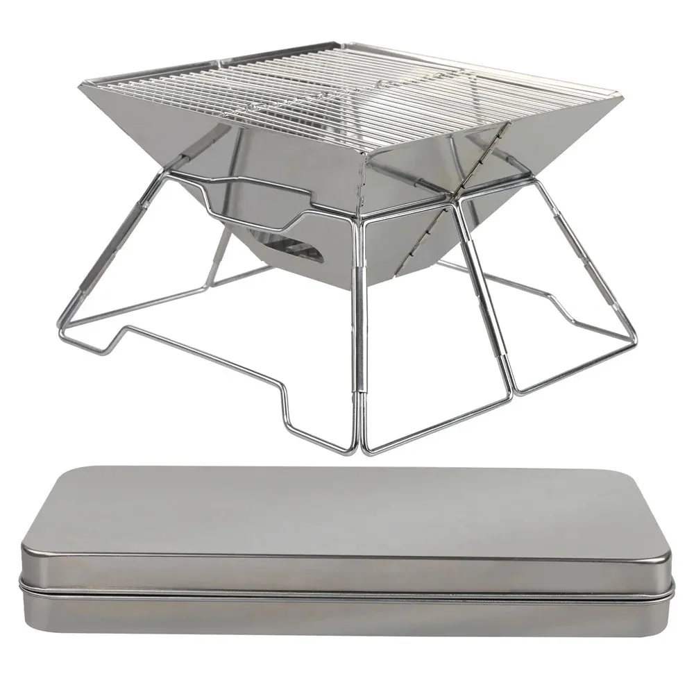 Stainless Steel Grate Barbecue Grill Folding Charcoal Grill for Outdoor Camping Backpacking Hiking Picnic
