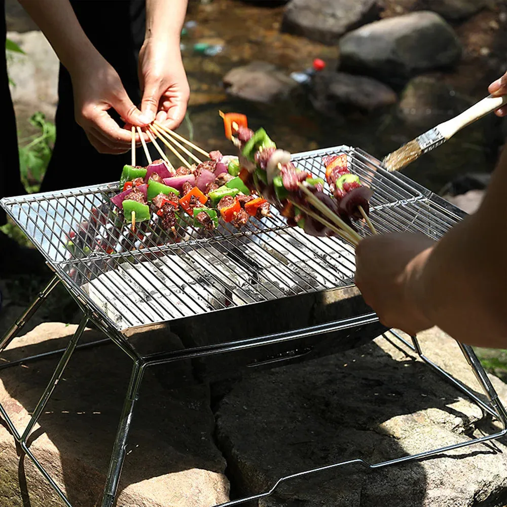 Stainless Steel Grate Barbecue Grill Folding Charcoal Grill for Outdoor Camping Backpacking Hiking Picnic