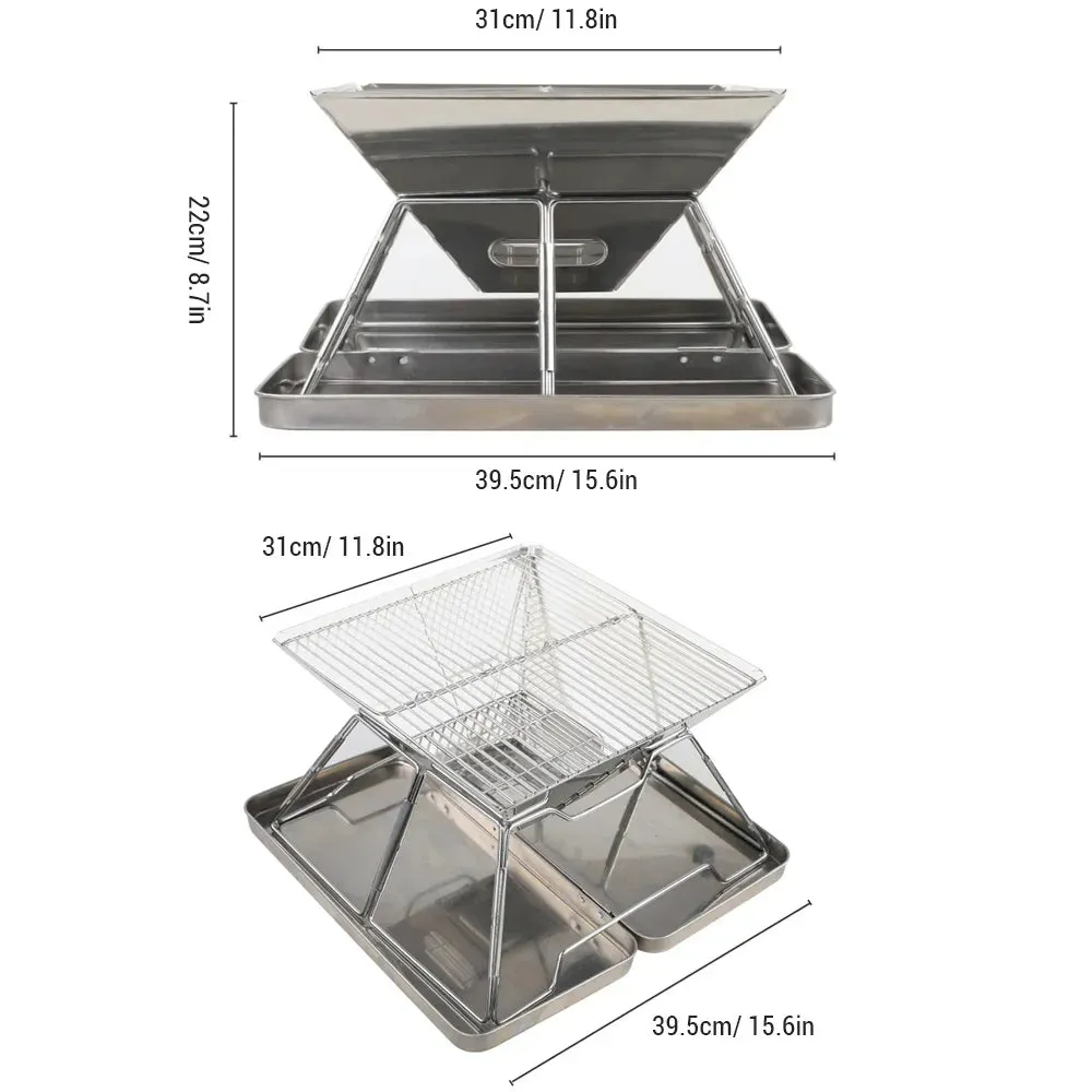 Stainless Steel Grate Barbecue Grill Folding Charcoal Grill for Outdoor Camping Backpacking Hiking Picnic