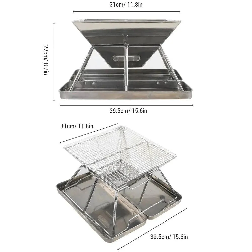 Stainless Steel Grate Barbecue Grill Folding Charcoal Grill for Outdoor Camping Backpacking Hiking Picnic