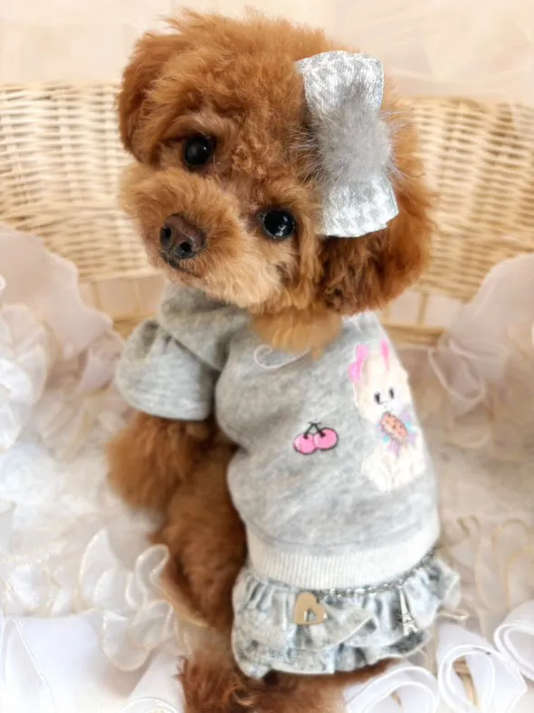TaniWina Happy Embroidered Cotton Fleece Sweatshirt for Small Dogs