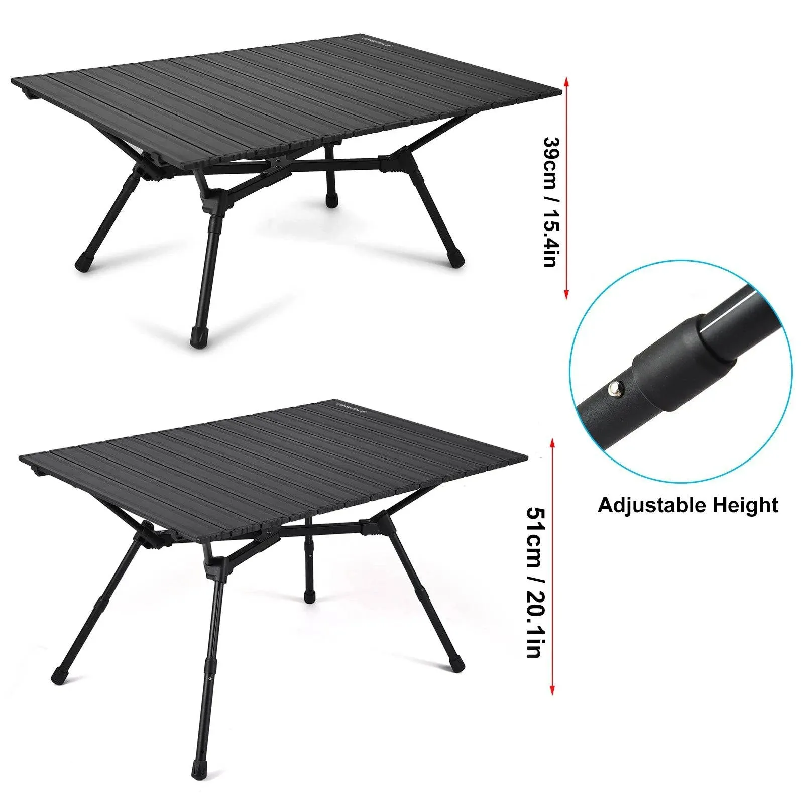 TOMSHOO Folding Camping Table Foldable Aluminum Camp Table with Mesh Basket & Adjustable Legs for Outdoor Picnic Backyard BBQ