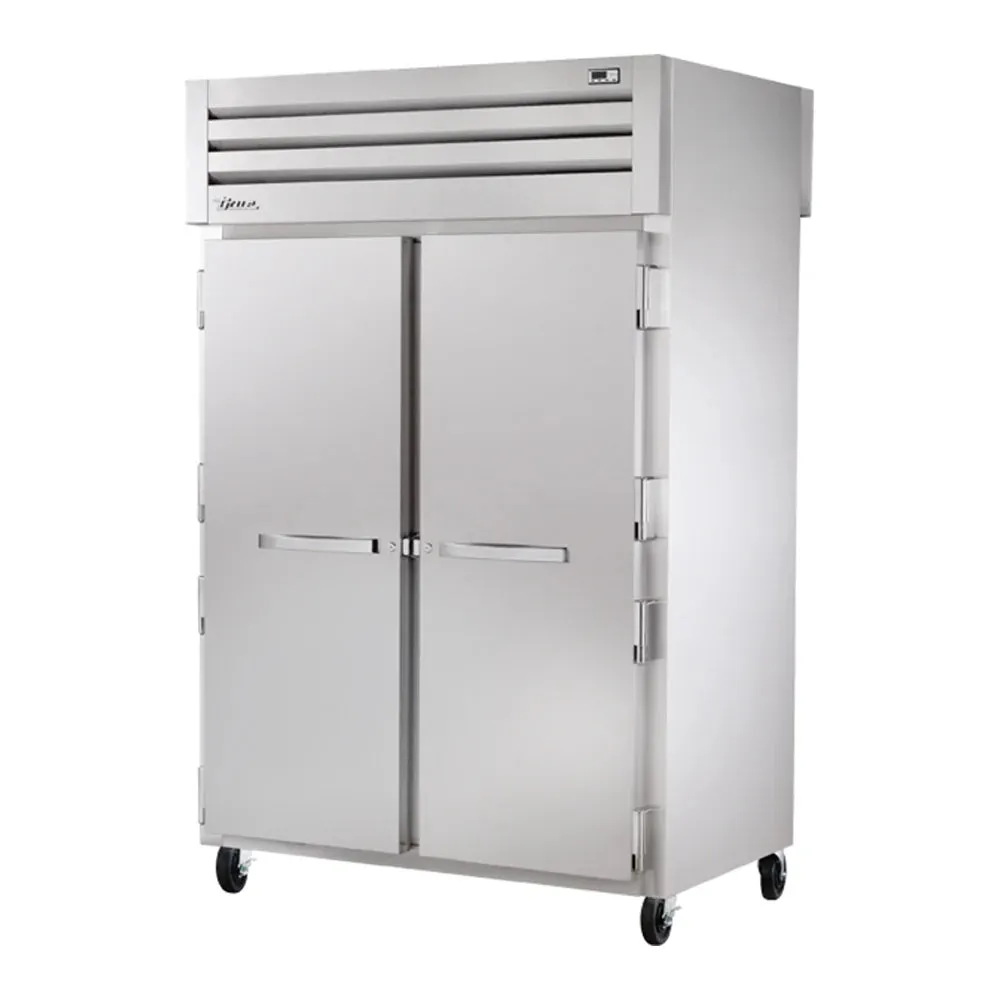 True STG2RPT-2S-2G-HC 52 5/8" Spec Series Stainless Steel and Aluminum Pass-Through Refrigerator Solid Front / Glass Back Door with PVC-Coated Shelves, 115v/1ph