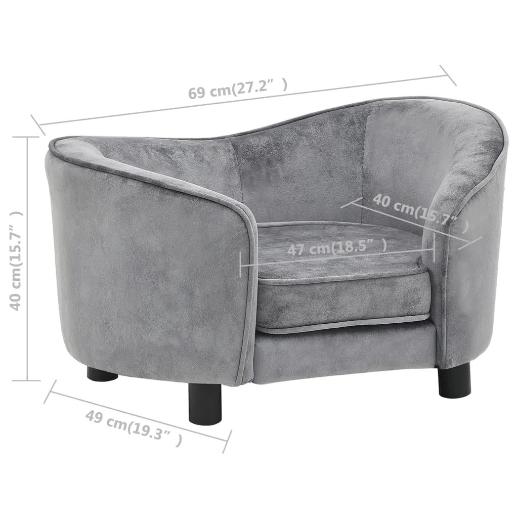 vidaXL Dog Sofa Gray 27.2"x19.3"x15.7" Plush - Comfortable Pet Furniture