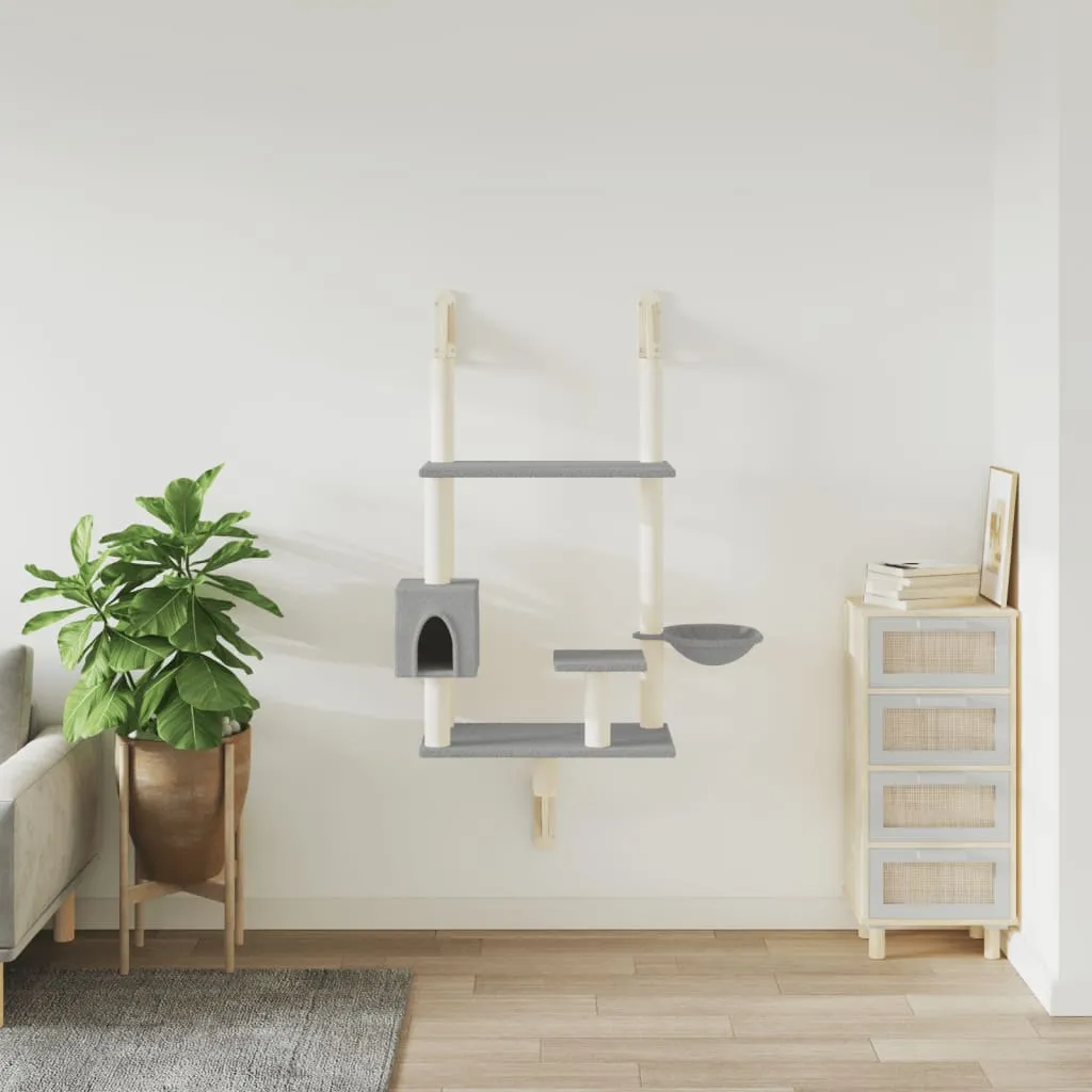 vidaXL Wall-mounted Cat Tree with Scratching Post Light Grey 153 cm
