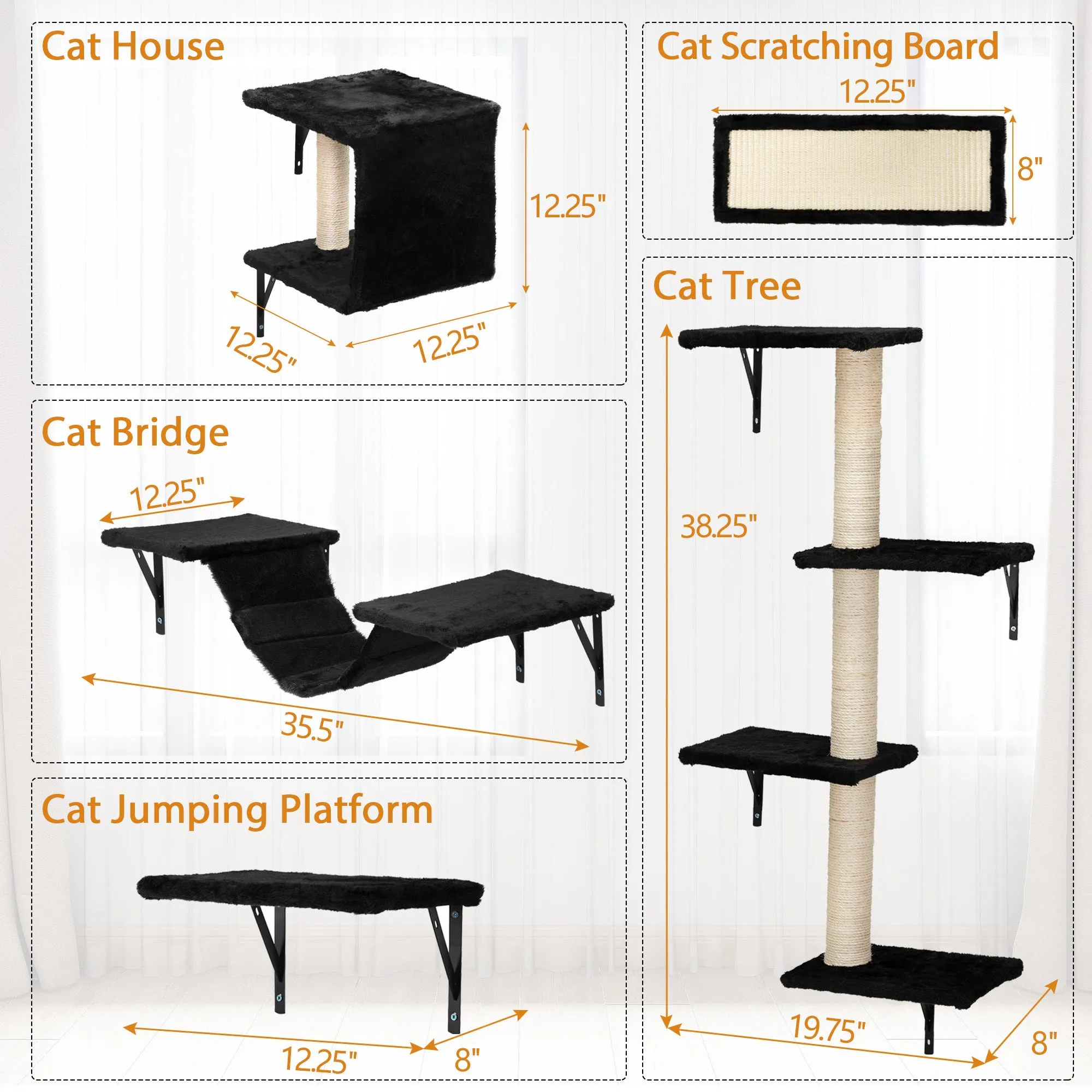 Wall Mounted Activity Tree with Scratching Post for Cats